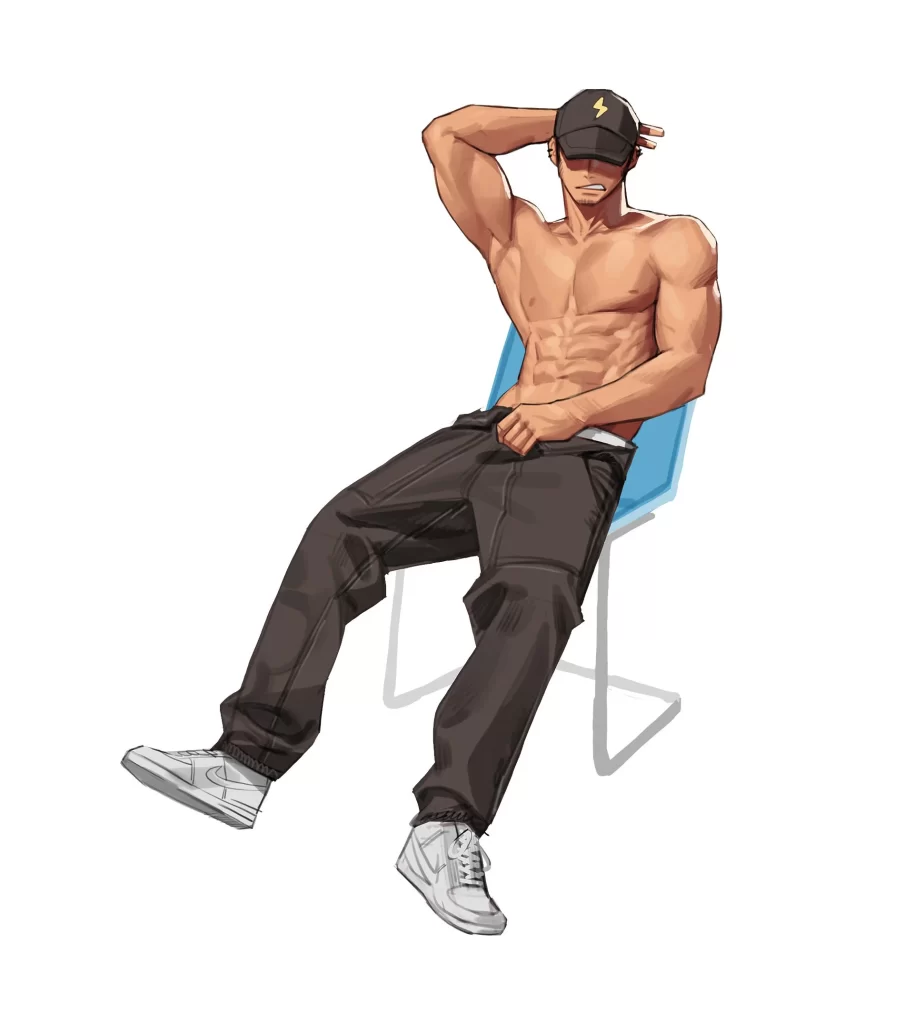 Muscular Man Black Pants White Shoes