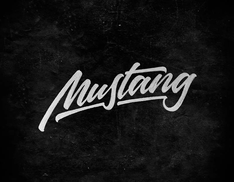 Mustang White Black Script