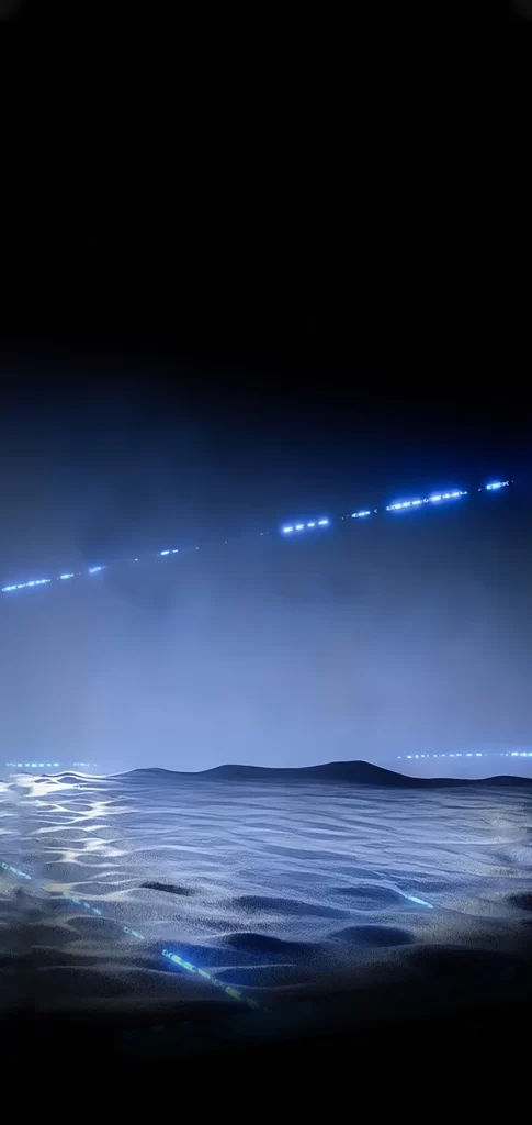 Night Sky Blue Lights Desert Futuristic