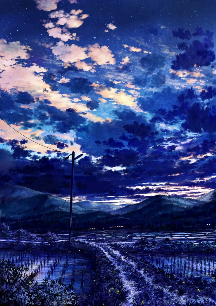 Night Sky Blue Purple Clouds Stars