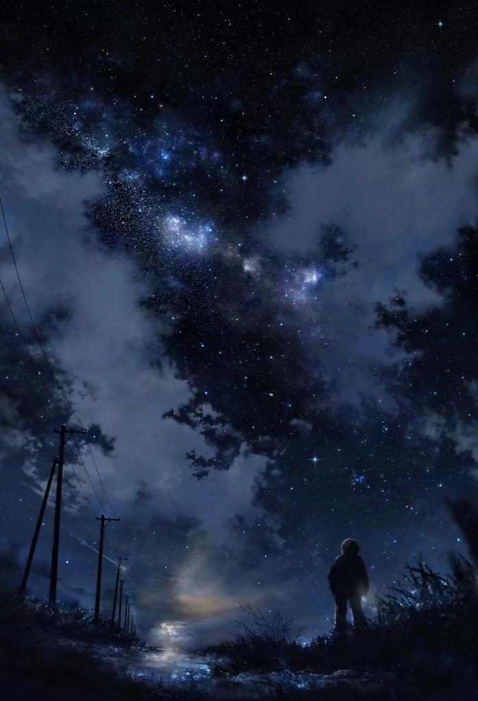Night Sky Stars Clouds Silhouette Dark