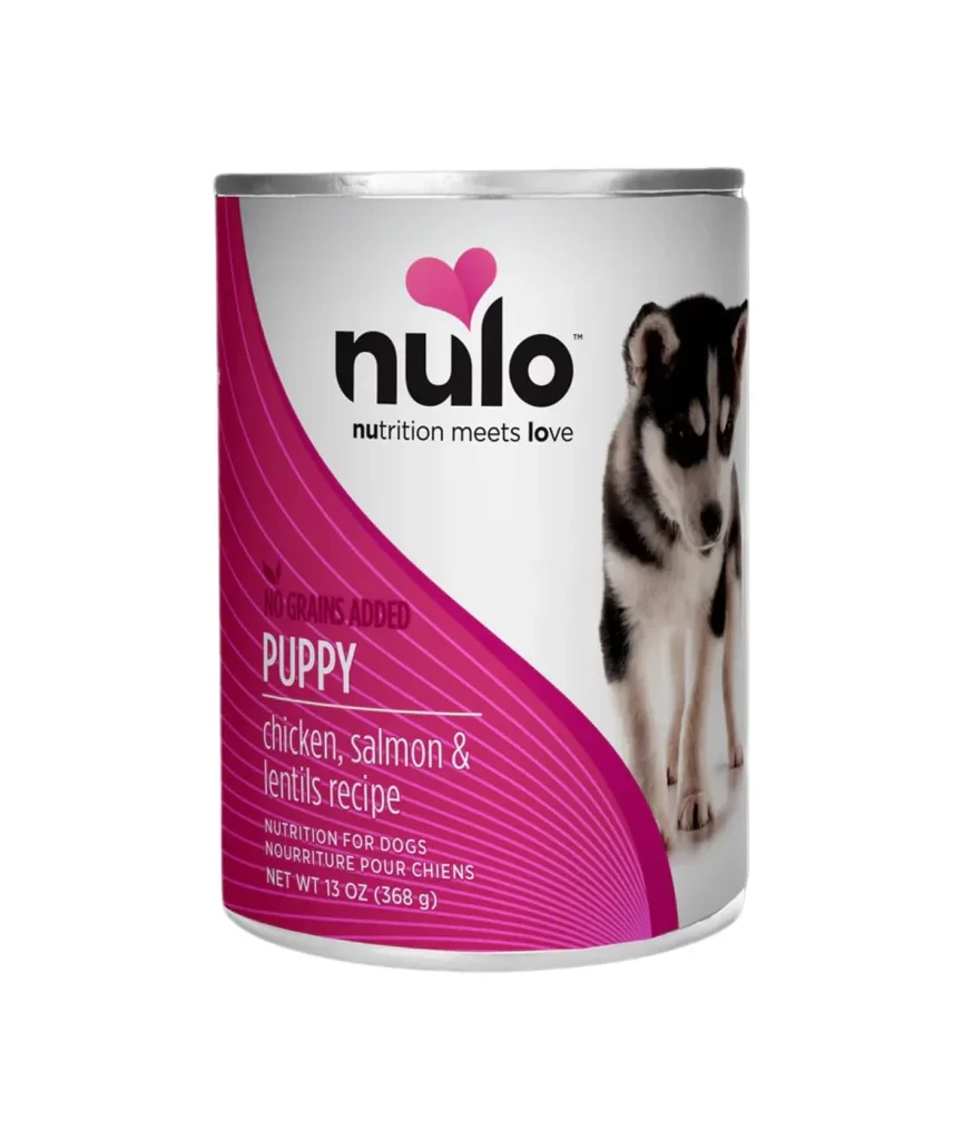 Nulo Puppy Chicken, Salmon Lentils Can Packaging