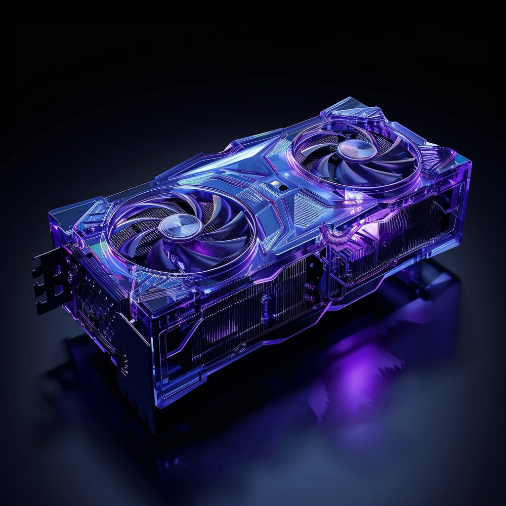 NVIDIA GPU GeForce graphics card 3D blue transparent structure