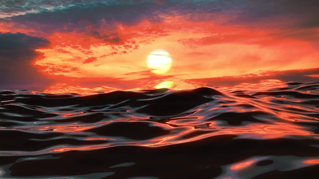 Ocean Sunset Waves Red Orange Dramatic