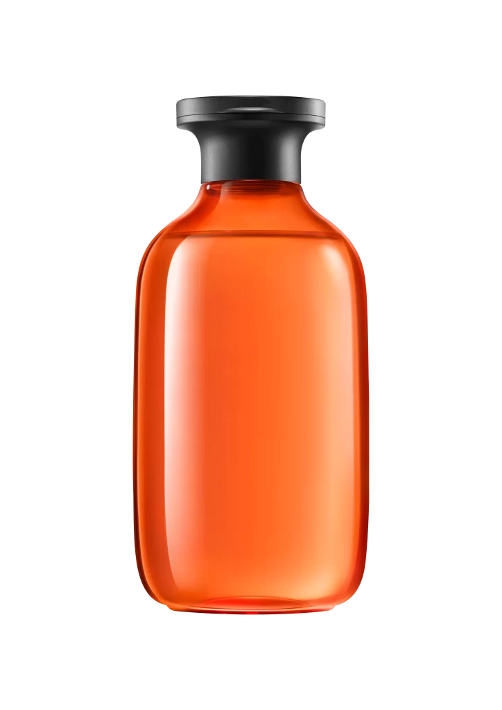 Orange Bottle Black Cap Transparent Glass