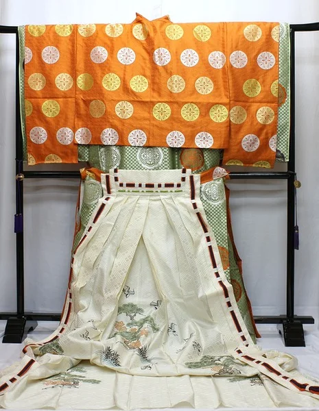 Orange Geometric Kimono Moon Bird Elegant Ceremonial