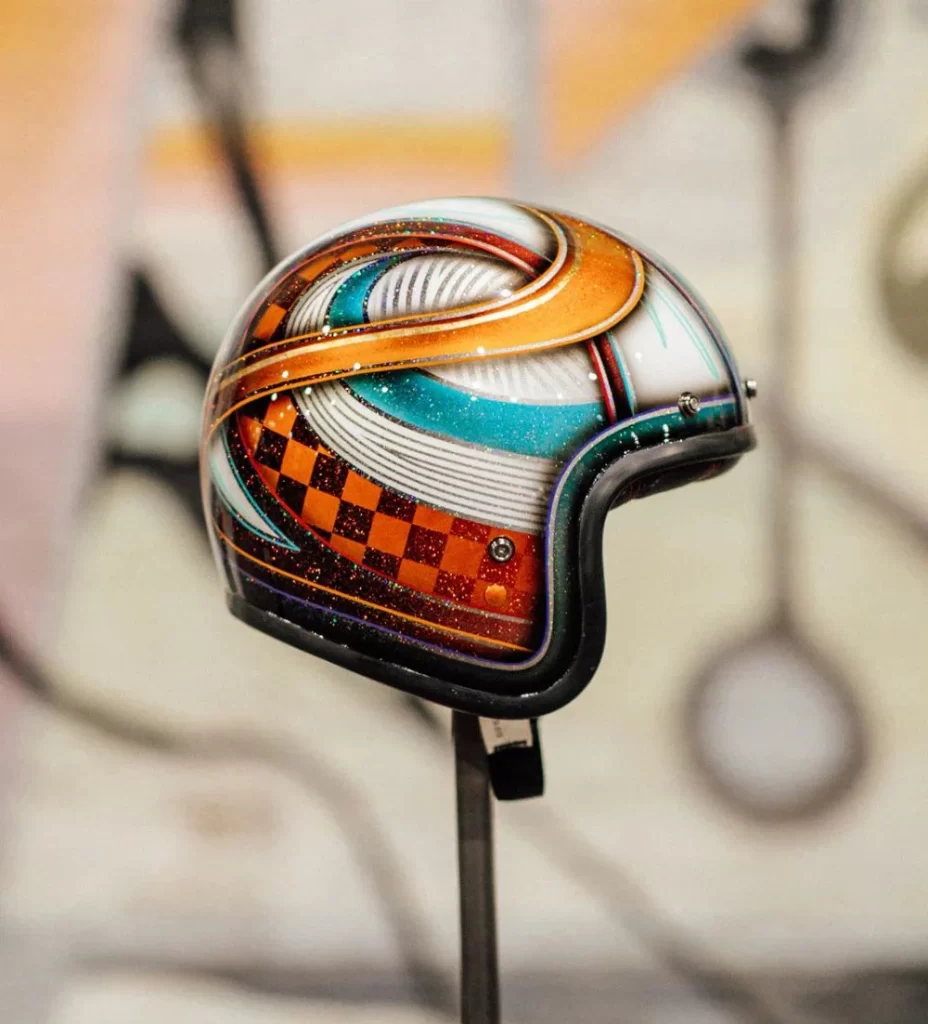Orange White Checkered Pattern Helmet Motorcycle