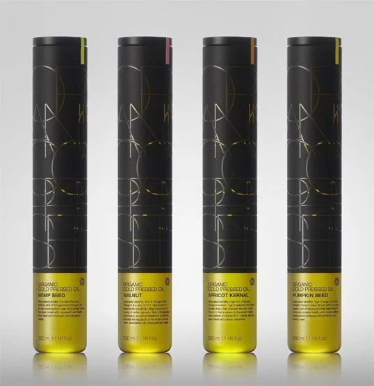 Organic Cold Pressed Oil Tube Black Yellow Geometric Skincare
