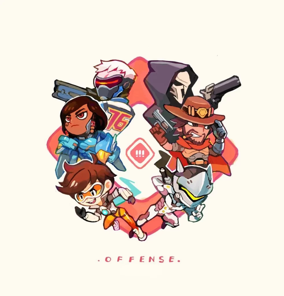Overwatch Characters Blue Red Orange Cartoon