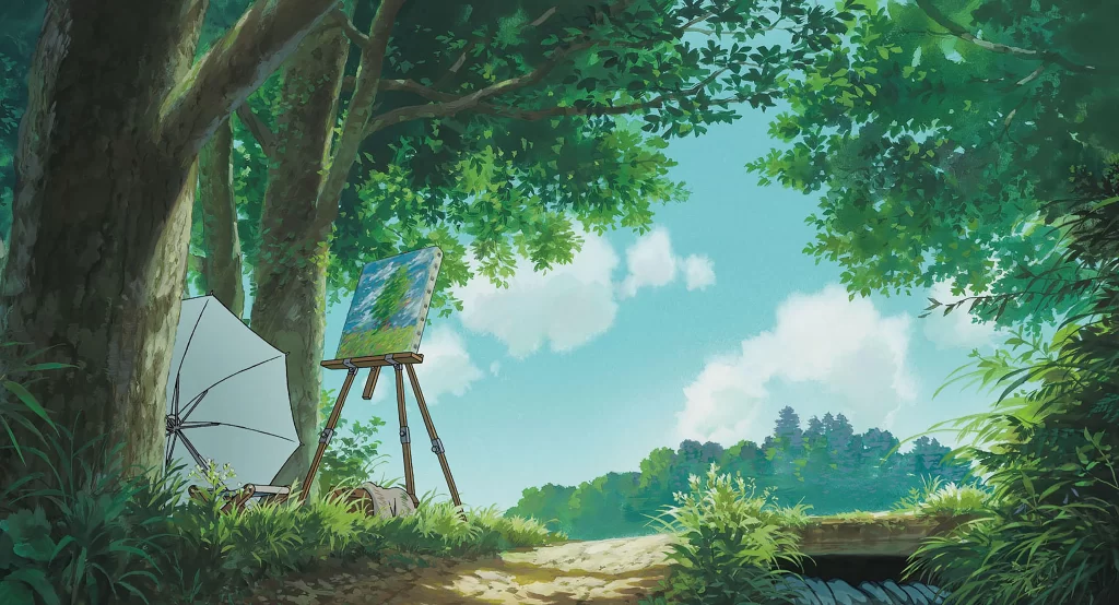 Painting Greenery Blue Sky White Clouds