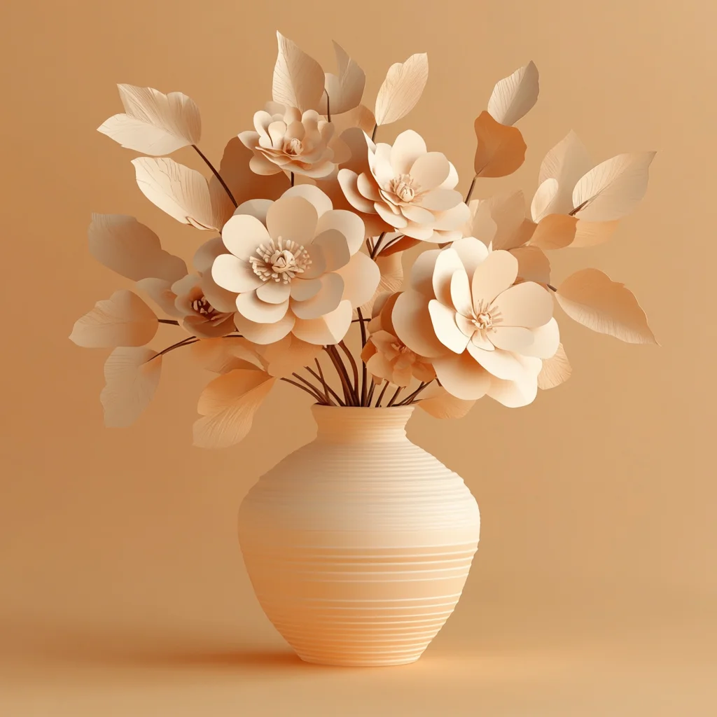 paper art blooming leaf flower 3D leaves vase