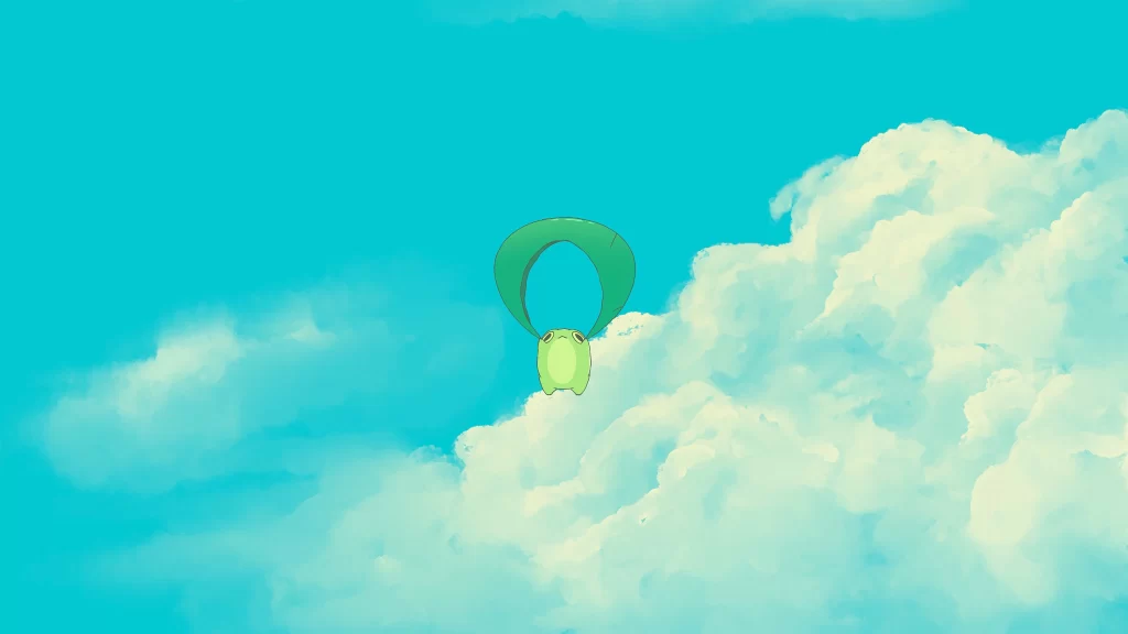 Parachuting Character Blue Sky White Clouds