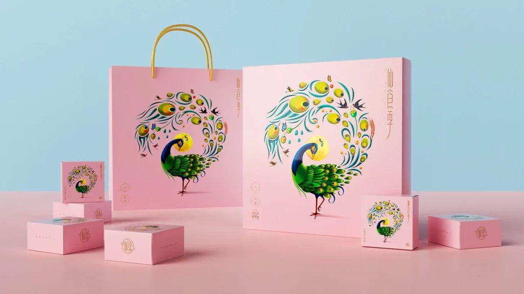 Peacock Pink Green Gold Packaging