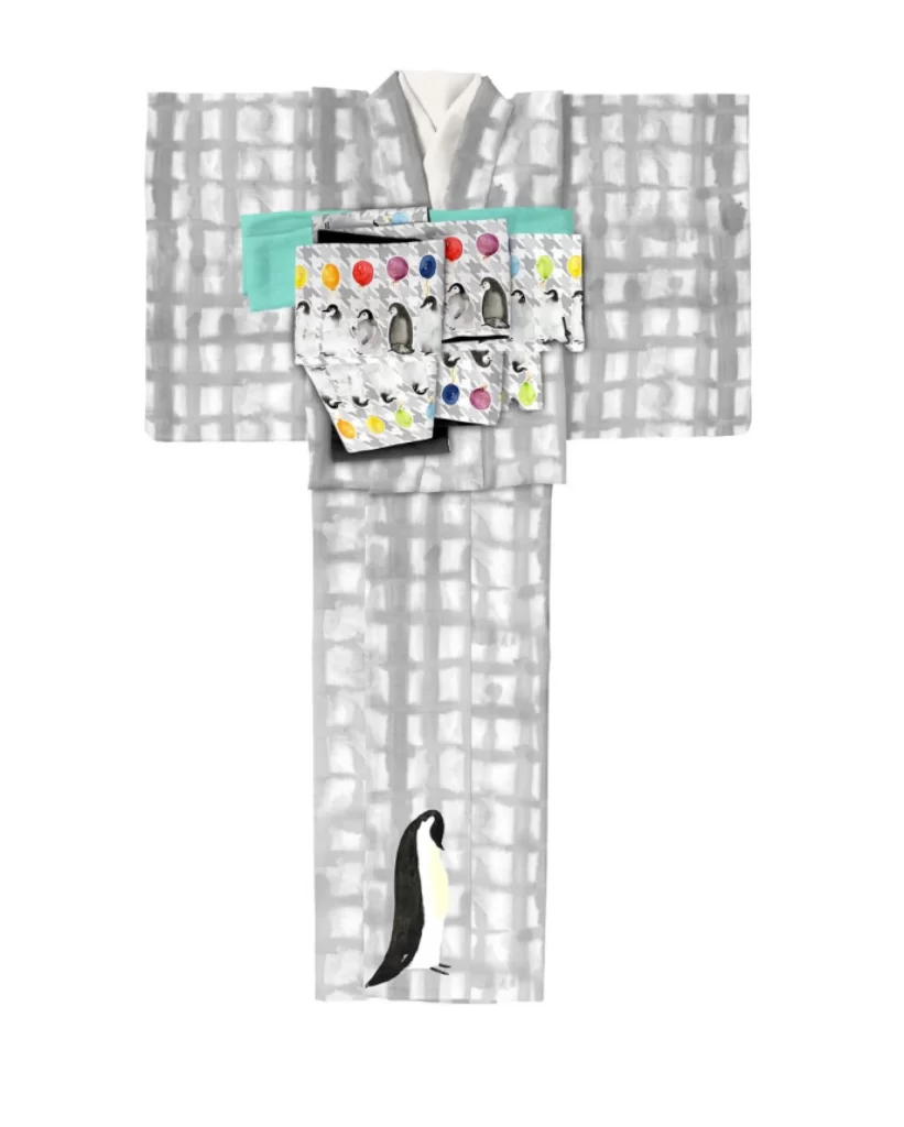 Penguin Pattern Colorful Belt Kimono
