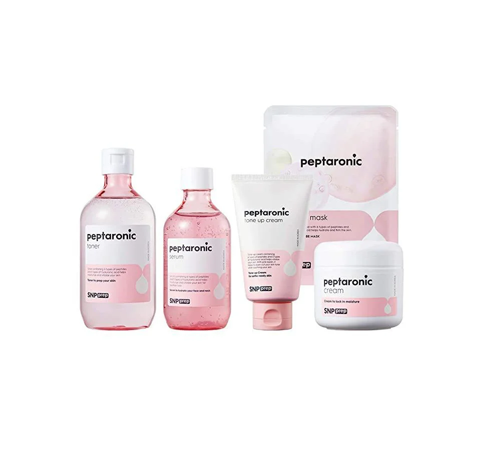 Peptaronic Skincare Bottle Pink Serum Toner Tube Cream Mask Jar