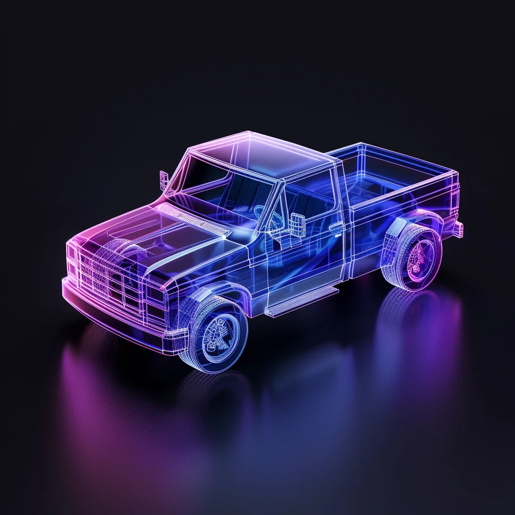 pickup structure 3D truck transparent blue