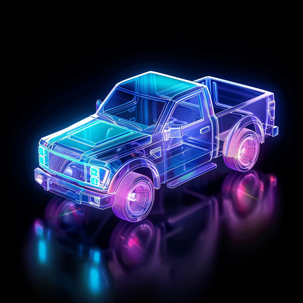 pickup truck 3D blue transparent structure