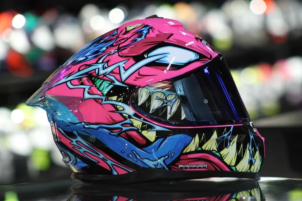 Pink Blue Monster Teeth Helmet Motorcycle