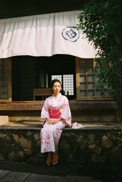Pink Floral Kimono Red Obi Cherry Blossom Elegant Festive