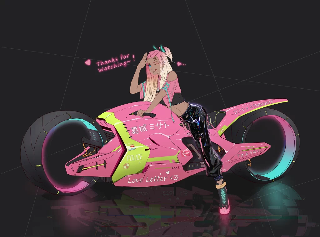 Pink Motorcycle Neon Lights Cyberpunk Futuristic