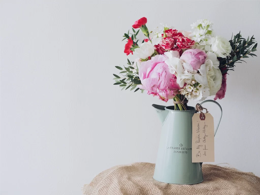 Pink Peony Carnation White Bouquet Greenery