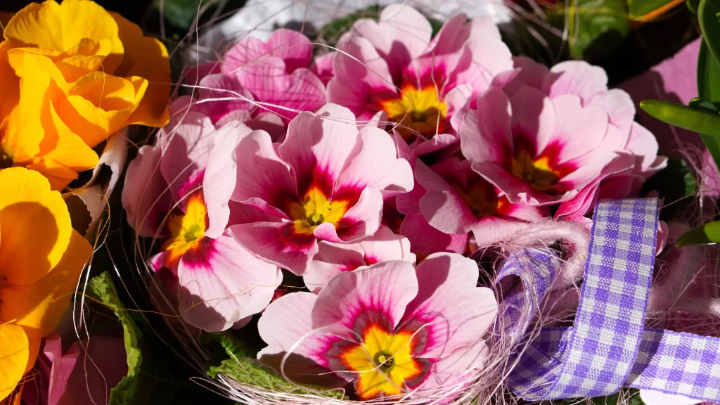 Pink Primrose Petals Yellow Center Ribbons