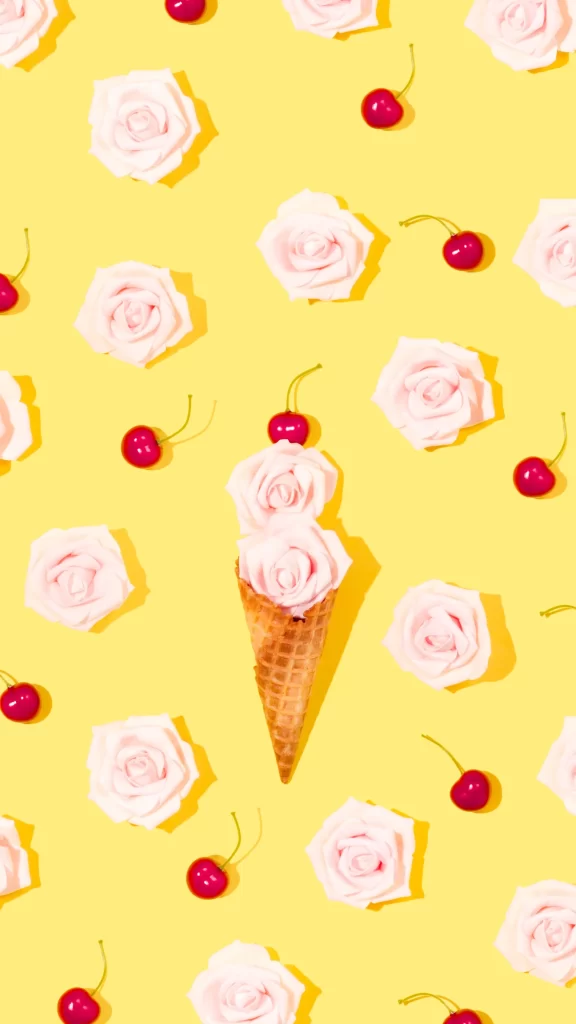 Pink Roses Cherry Yellow Background