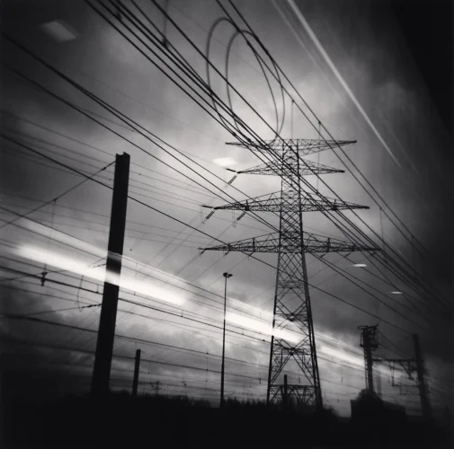 Power Lines Tower Industrial High Contrast Dramatic