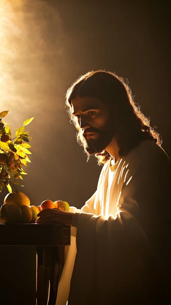 Prayer Golden Light Table Fruits 694