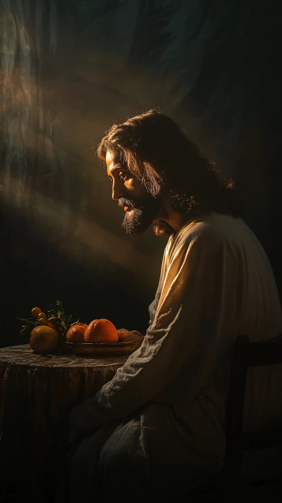 Prayer Golden Light Table Fruits 970