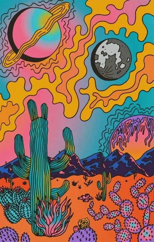 Psychedelic Landscape Desert Cactus Bright Colors