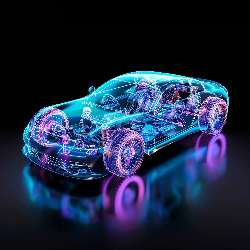 purple blue structure car sports transparent 3D roadster