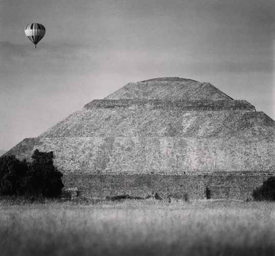 Pyramid Hot Air Balloon Black and White Dramatic Textured Mysterious