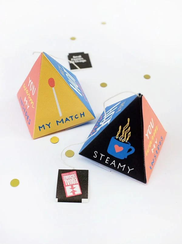Pyramid Tea Bag Paper Yellow Pink Blue