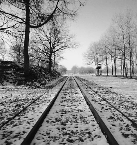 Railroad Tracks Snowy Winter Landscape Dramatic High Contrast Mysterious