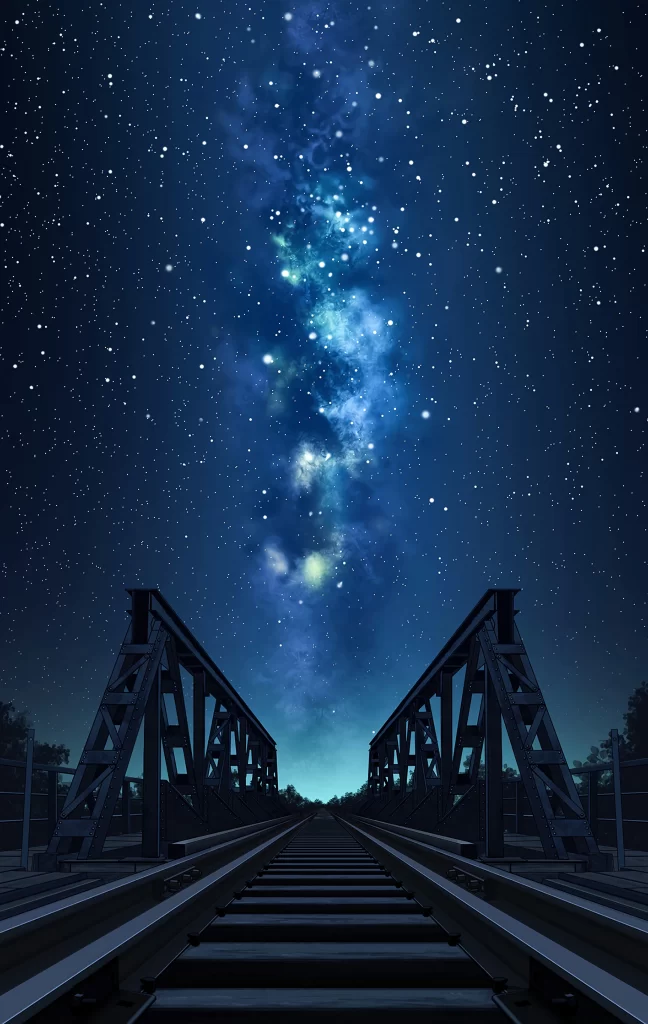 Railway Bridge Starry Sky Blue Black