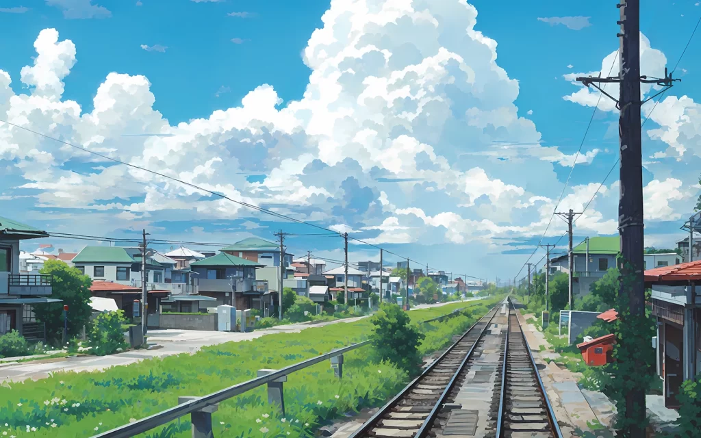 Railway Track Blue Sky White Clouds