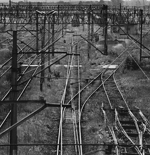 Railway Tracks Industrial High Contrast Dramatic Atmospheric