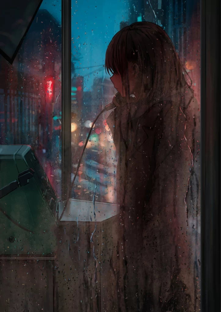 Rainy Night Telephone Booth Neon Lights