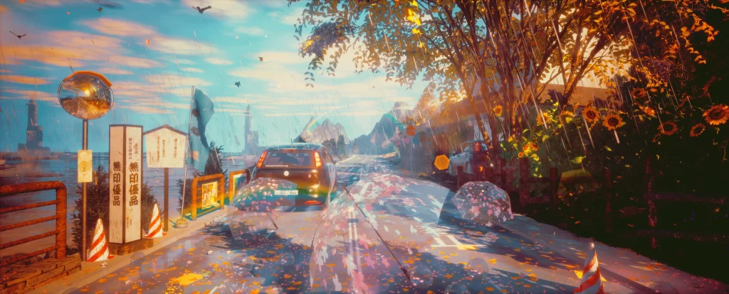 Rainy Street Blue Yellow Autumn Fantasy