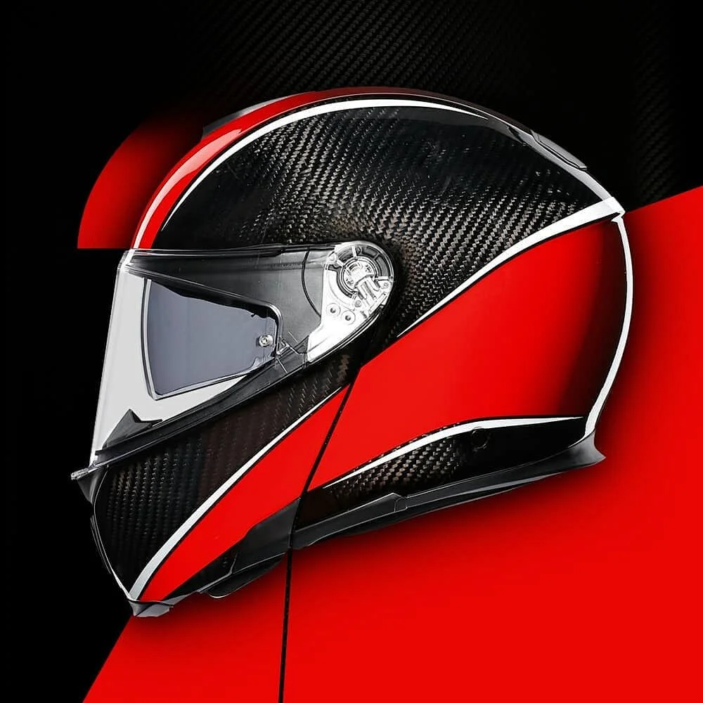 Red Black Carbon Fiber Helmet Motorcycle