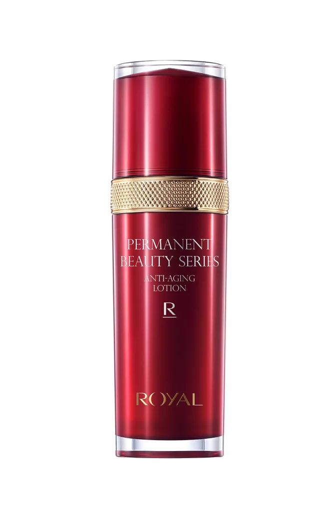 Red Bottle Gold Text Permanent Beauty