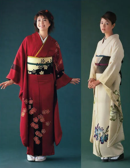 Red Floral Kimono Silk Cherry Blossom Elegant Ceremonial