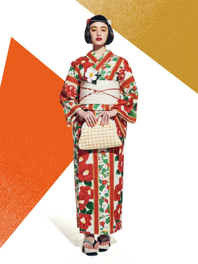 Red Green White Floral Kimono