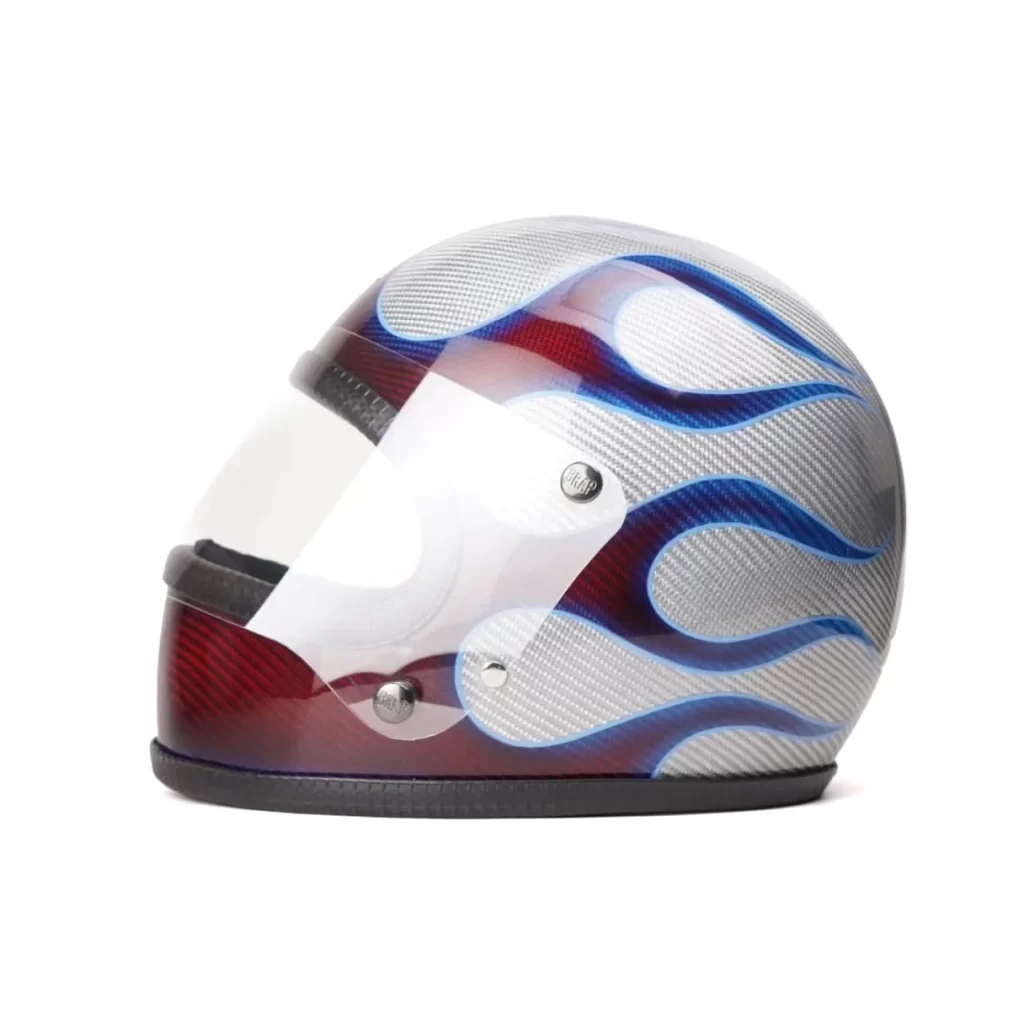 Red Silver Blue Flames Helmet Motorcycle