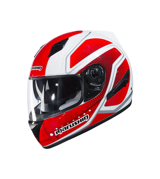 Red White Dotted Marushin Helmet Motorcycle