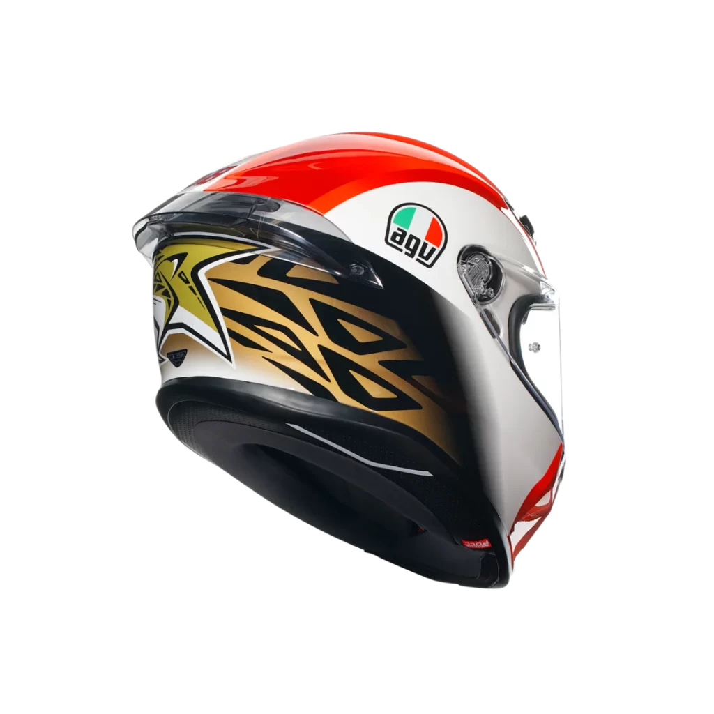 Red White Gold Helmet Three Quarter