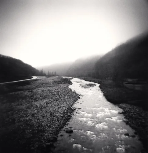 River Foggy Dramatic Textured High Contrast Mysterious Nature