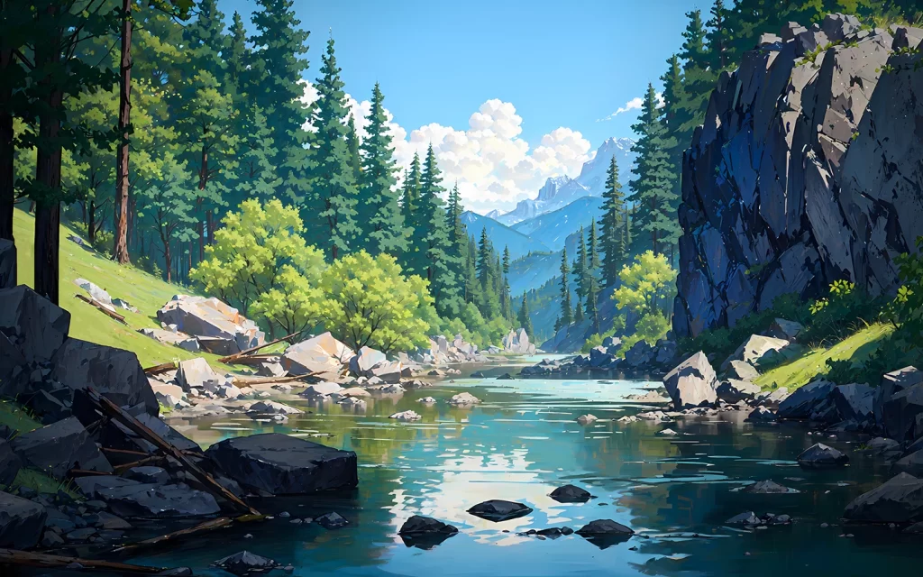 River Forest Mountains Blue Green