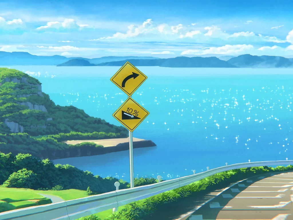 Road Sign Blue Sky Greenery Water